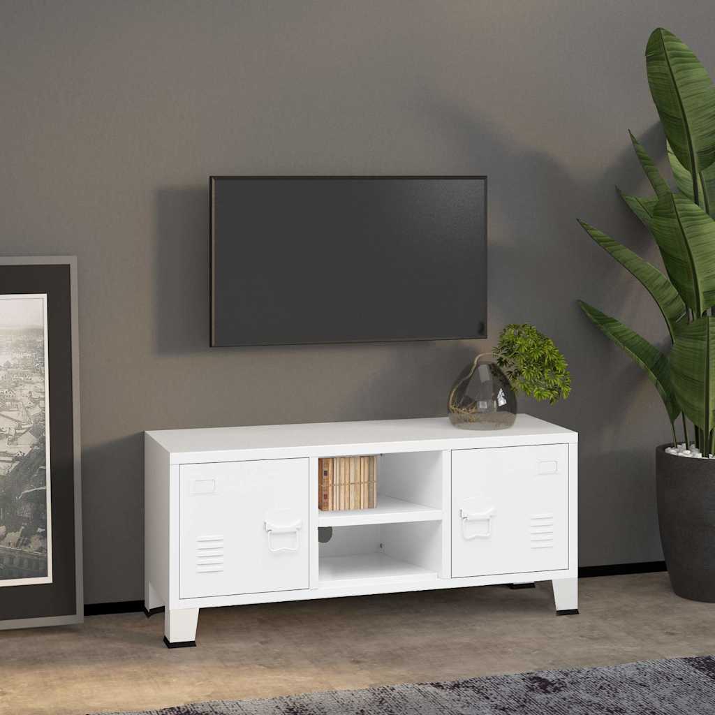Tööstuslik telerikapp, valge, 105 x 35 x 42 cm, metall