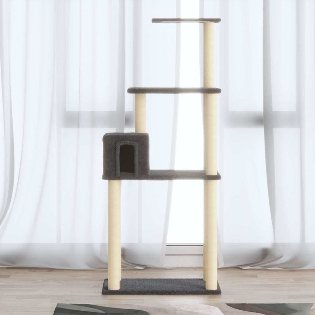 Kassimaja sisalköitega kraapimispuudega, tumehall, 147 cm