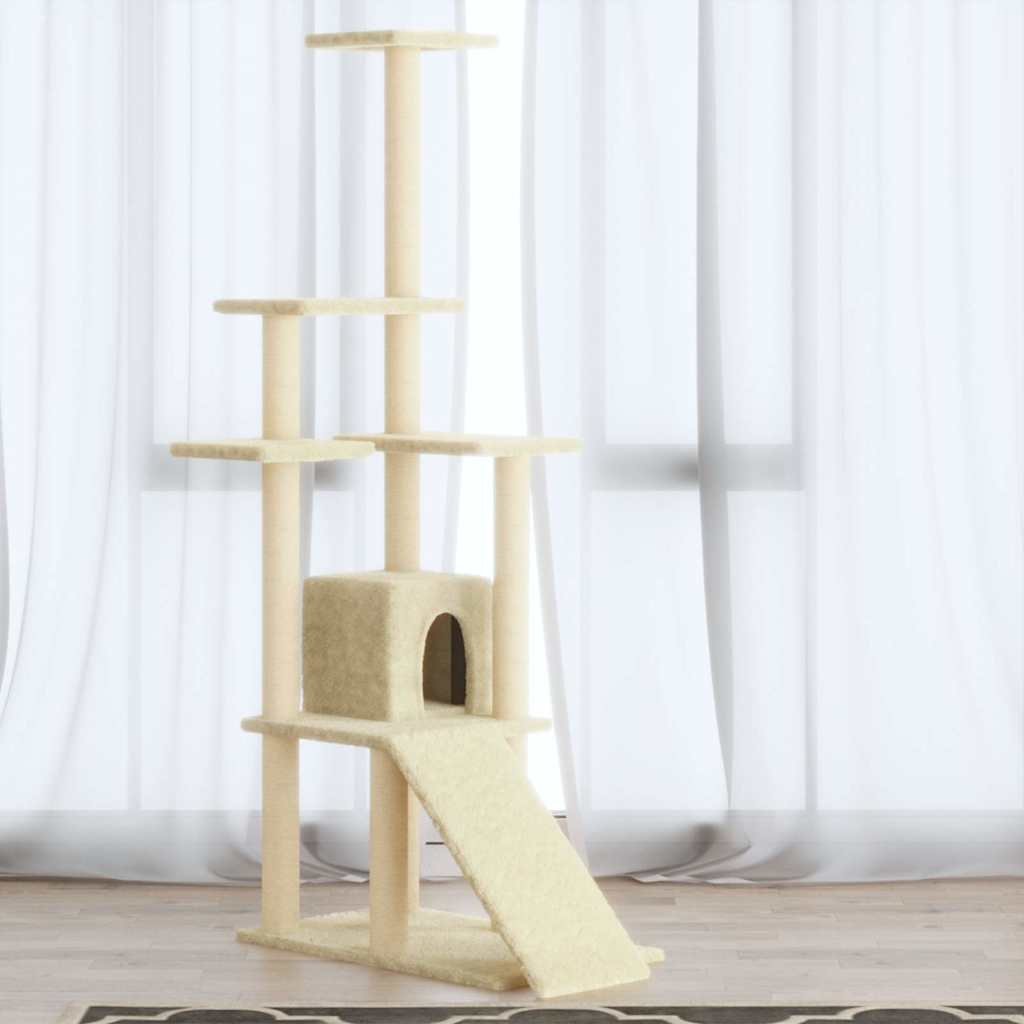 Kassimaja sisalköitega kraapimispostidega, kreemjas, 155 cm