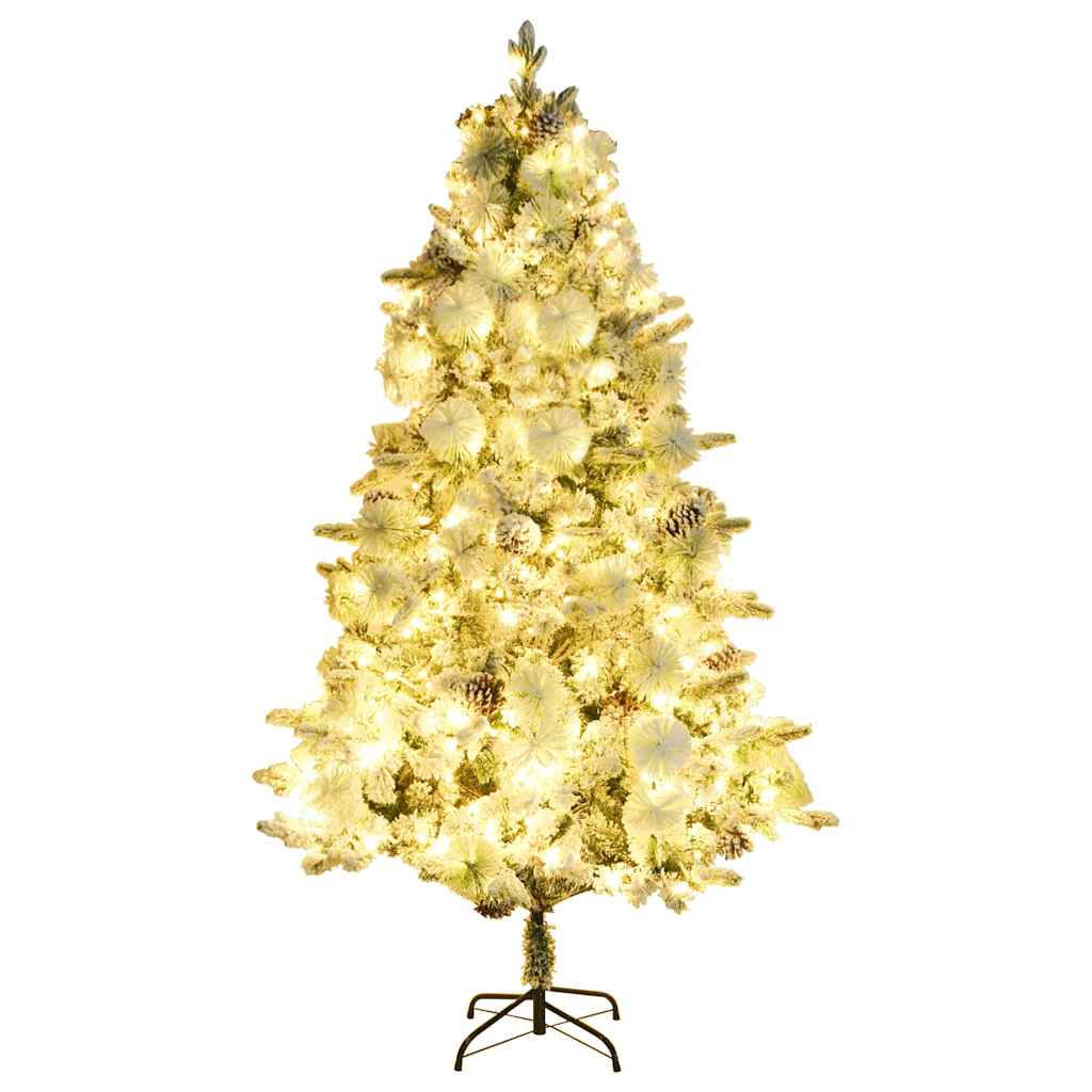 Valgustatud jõulukuusk lume ja käbidega, 195 cm, PVC&PE