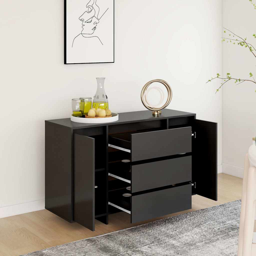 Puhvetkapp 3 sahtliga, must, 120 x 41 x 75 cm, tehispuit