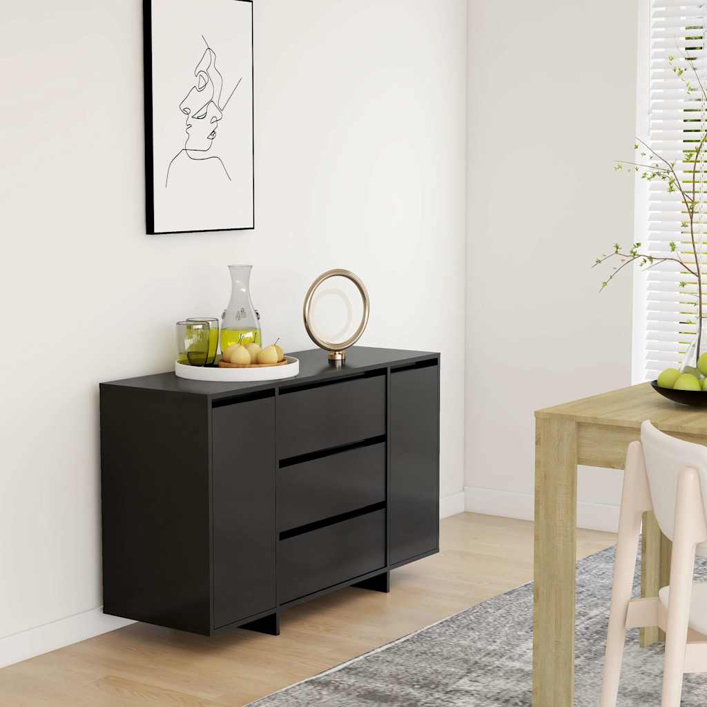 Puhvetkapp 3 sahtliga, must, 120 x 41 x 75 cm, tehispuit