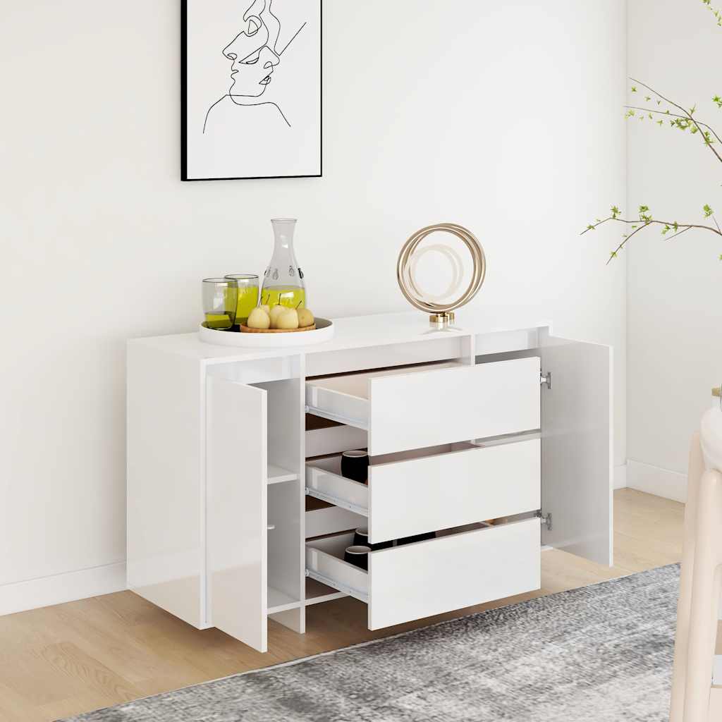 Puhvetkapp 3 sahtliga, kõrgläikega must 120x41x75 cm, tehispuit