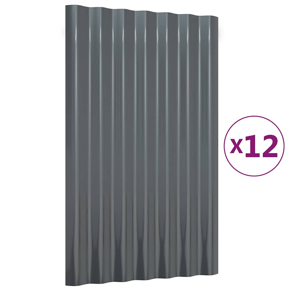 Katusepaneelid 12 tk galvaniseeritud teras antratsiit 60 x 36 cm