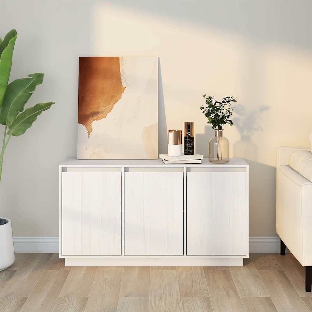 Puhvetkapp, valge, 111 x 34 x 65 cm, täismännipuit