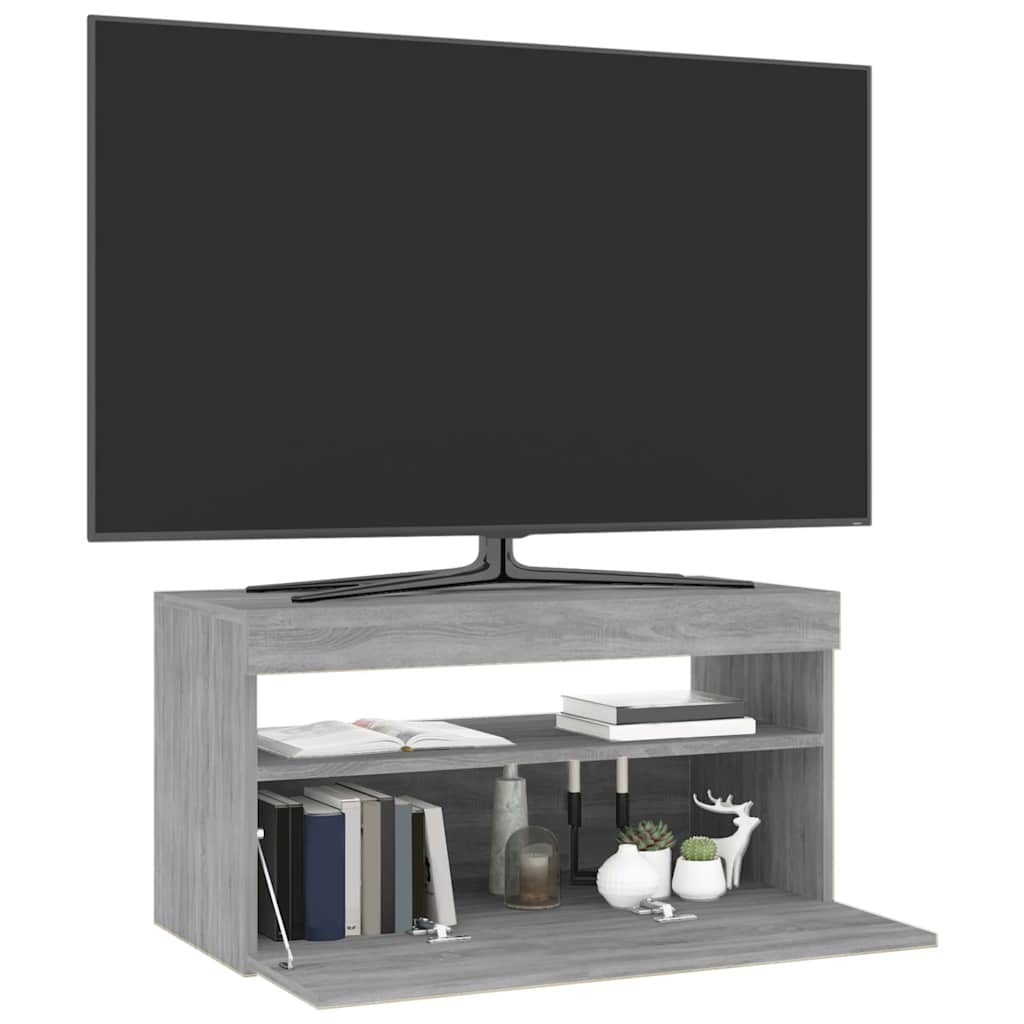 Telerialus LED-tuledega, hall Sonoma tamm, 75 x 35 x 40 cm