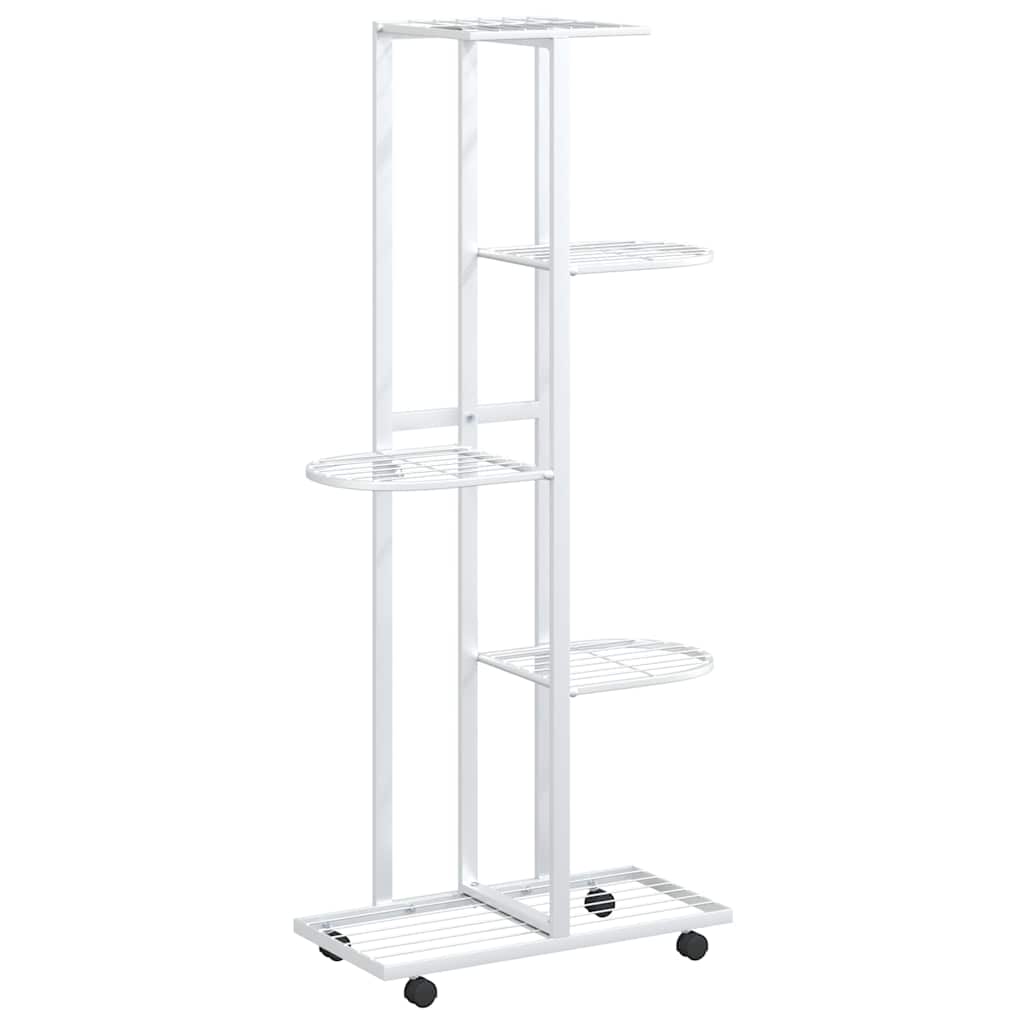5 tasandiga lillealus ratastel, 44 x 23 x 100 cm, valge raud