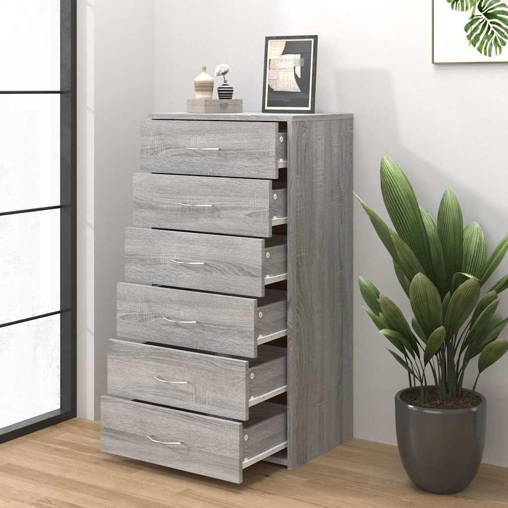 Puhvetkapp 6 sahtliga, hall Sonoma tamm, 50x34x96 cm, tehispuit