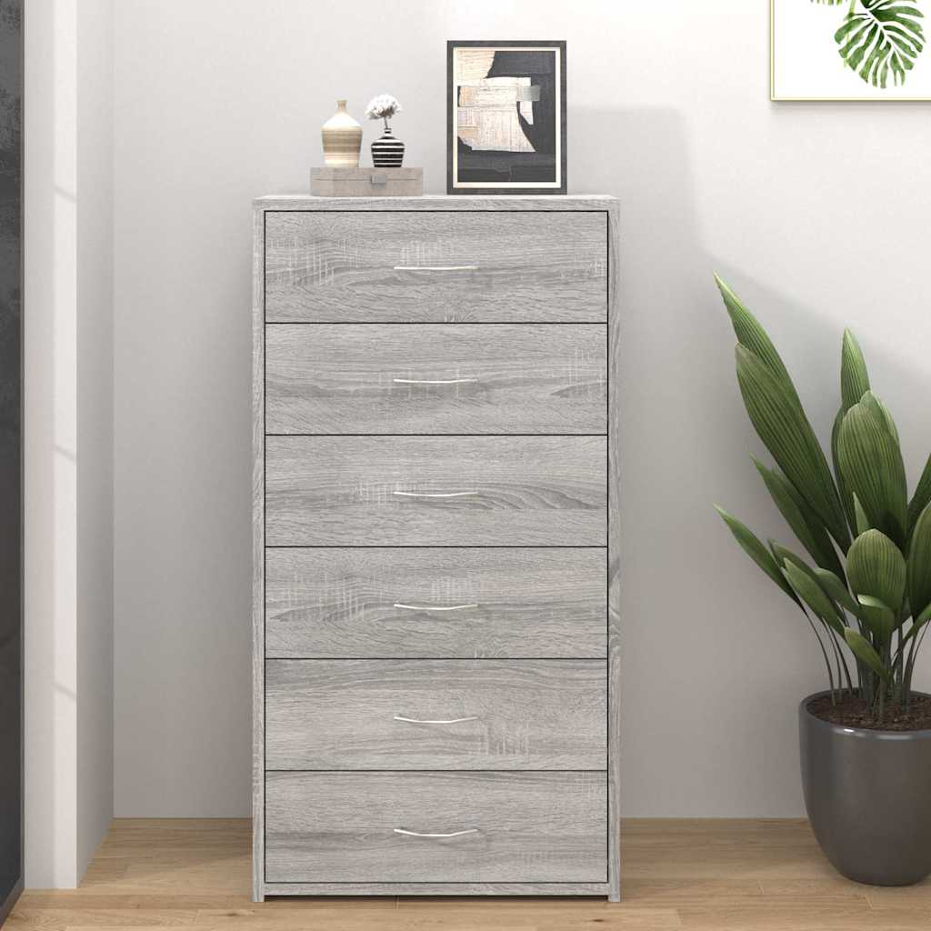 Puhvetkapp 6 sahtliga, hall Sonoma tamm, 50x34x96 cm, tehispuit