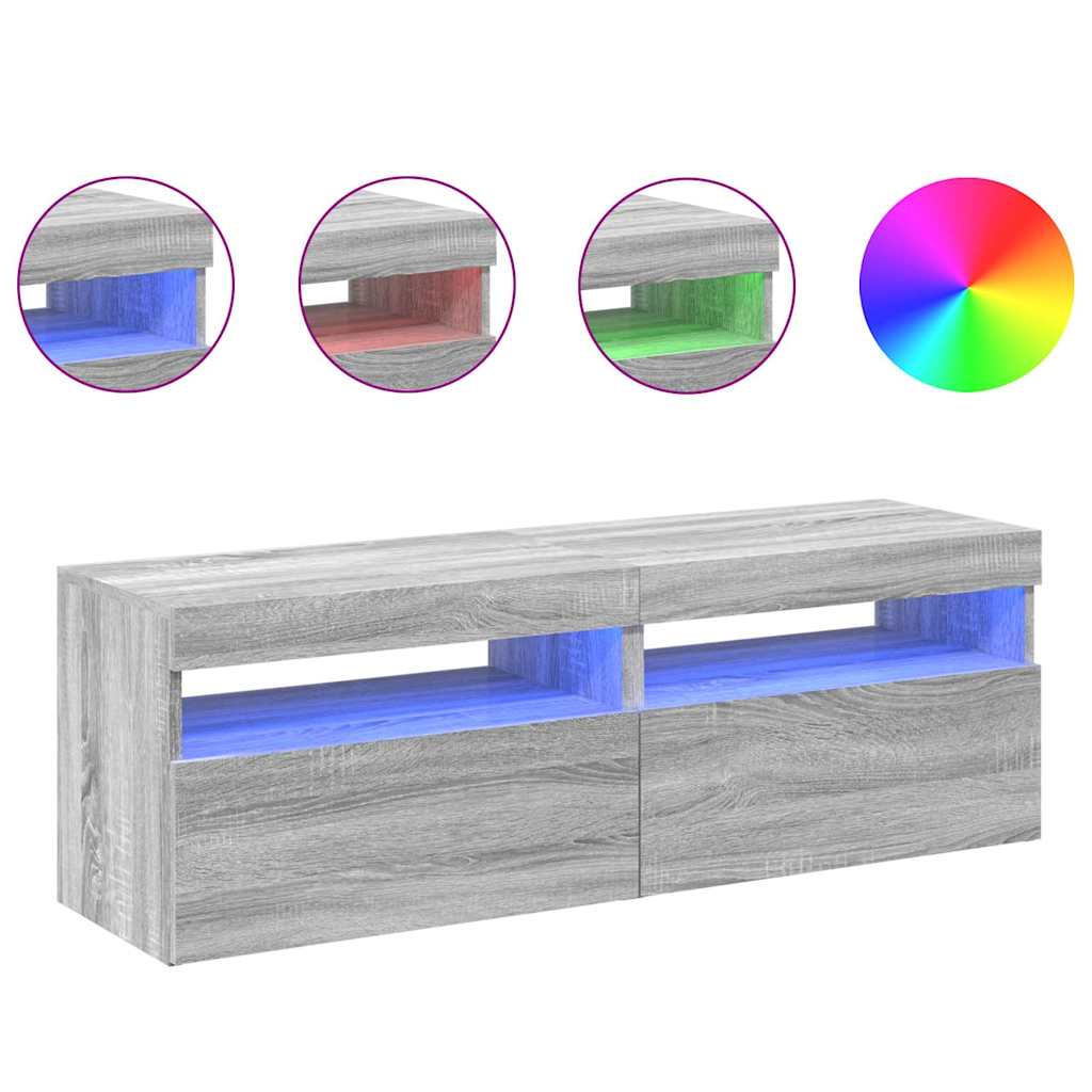 Telerialused LED-tuledega 2 tk, hall Sonoma tamm, 60x35x40 cm