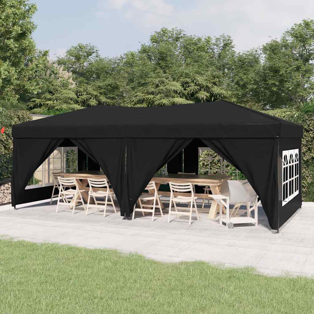 Kokkupandav peotelk külgseintega, must, 3 x 6 m