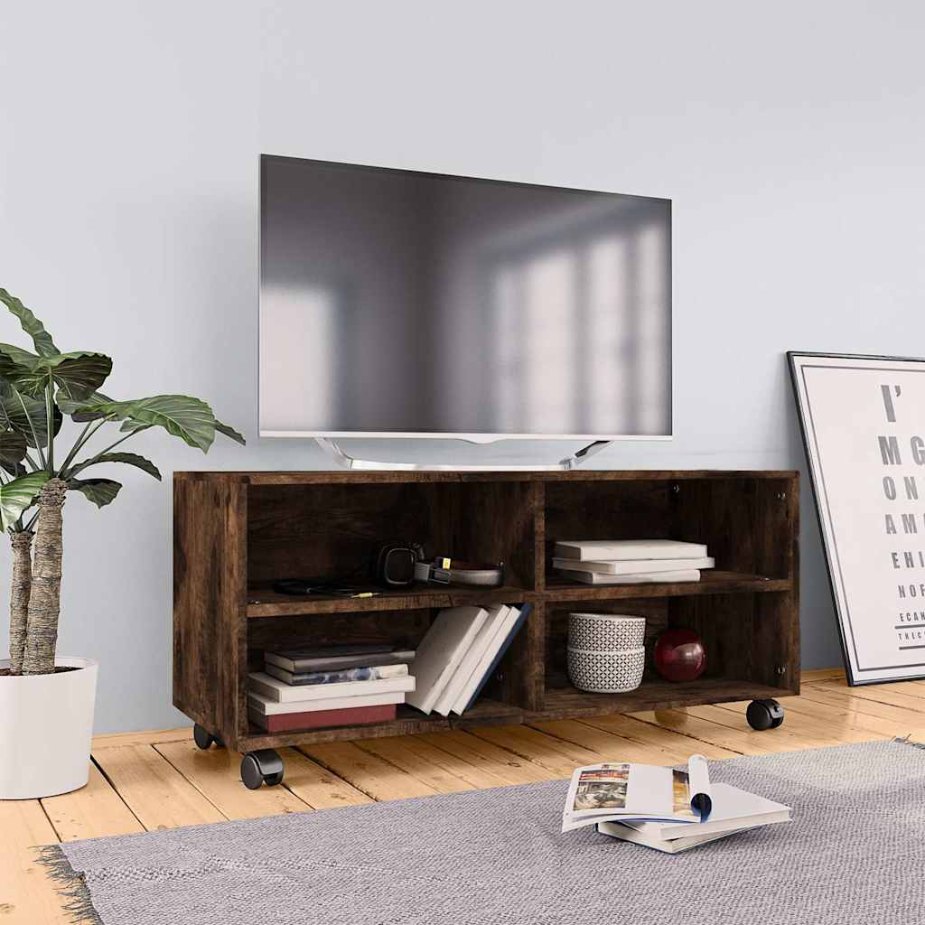 Ratastega telerikapp, suitsutatud tamm, 90x35x35 cm, tehispuit