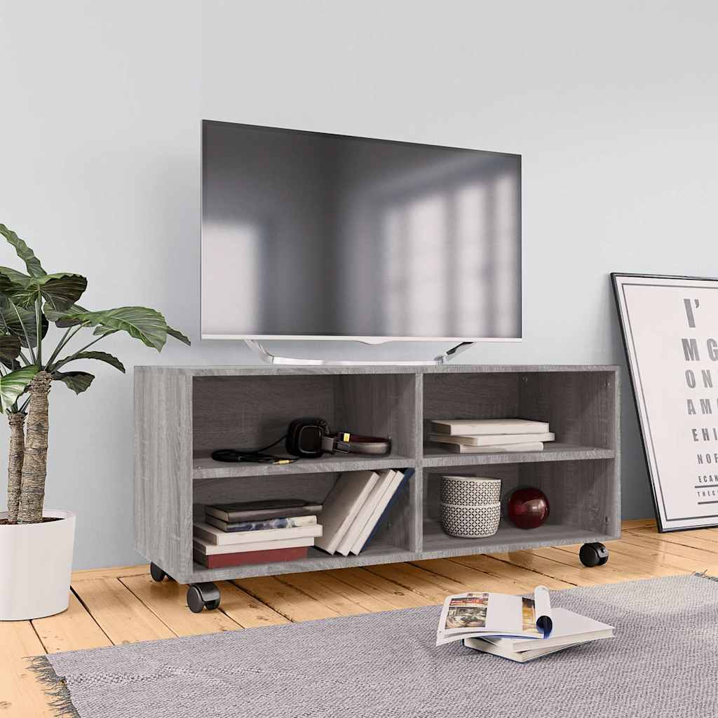 Ratastega telerikapp, hall Sonoma tamm, 90x35x35 cm, tehispuit