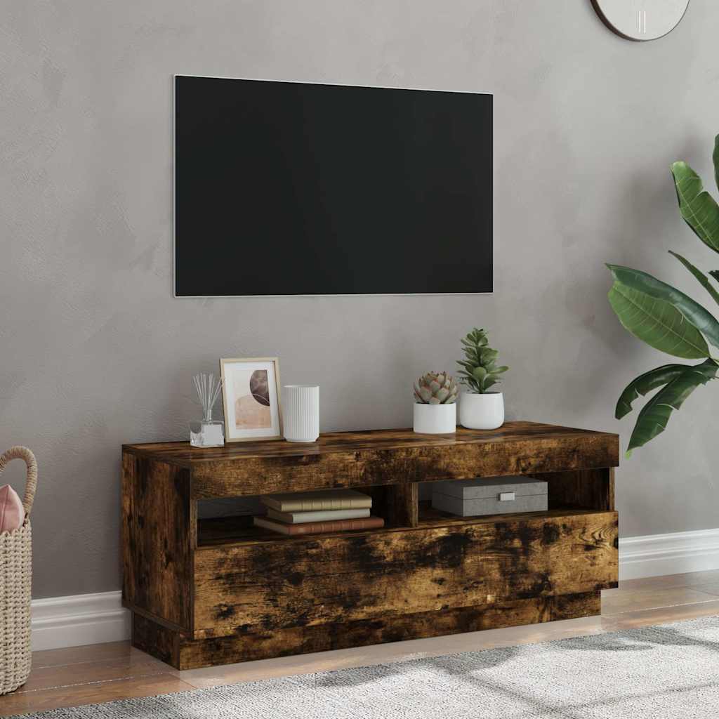 Telerialus LED-tuledega, suitsutatud tamm, 100 x 35 x 40 cm