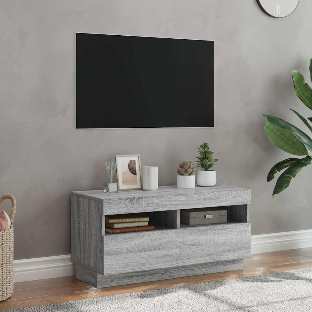 Telerikapp LED-tuledega, hall Sonoma tamm, 80 x 35 x 40 cm