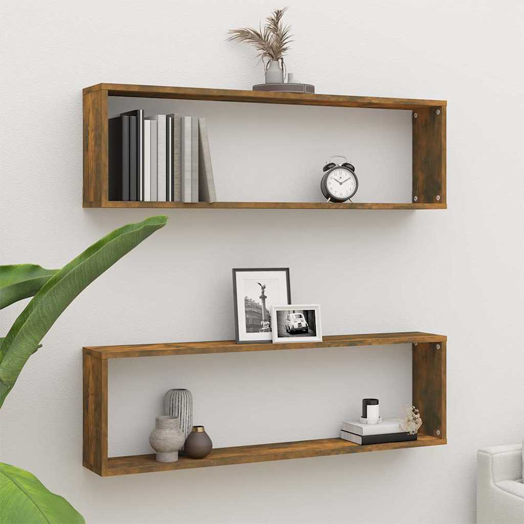 Seina kuubikriiulid 2 tk, suitsutatud tamm, 100 x 15 x 30 cm