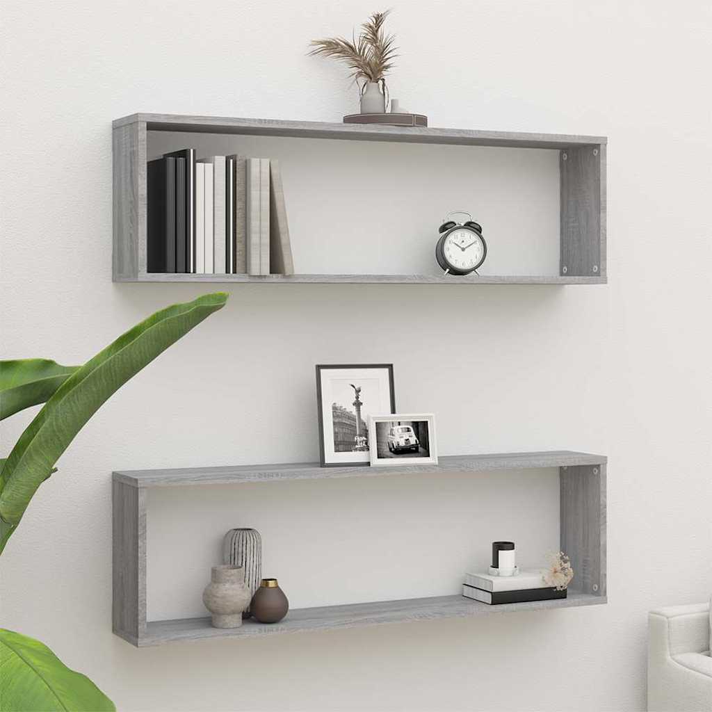 Seina kuubikriiulid 2, hall Sonoma tamm, 100x15x30 cm tehispuit