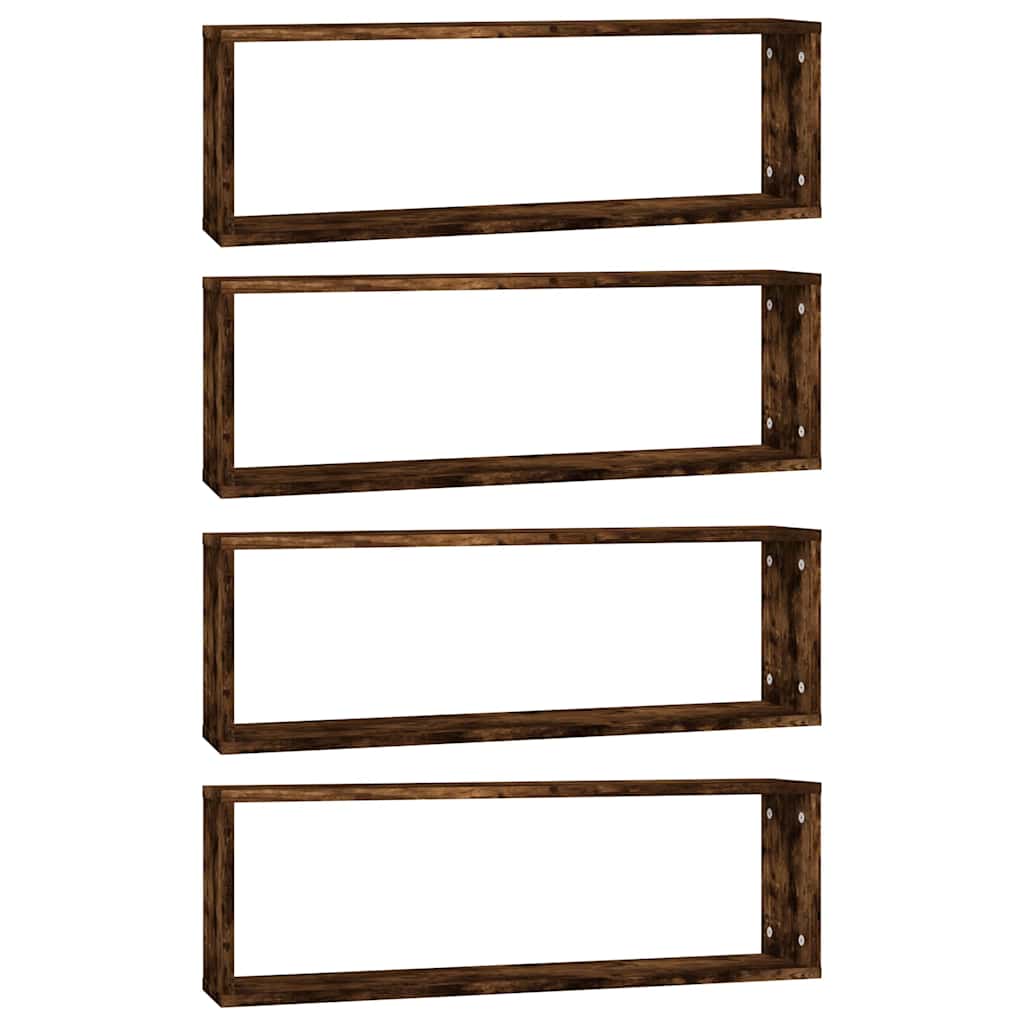 Seina kuubikriiulid, 4, suitsutatud tamm 80x15x26,5cm tehispuit