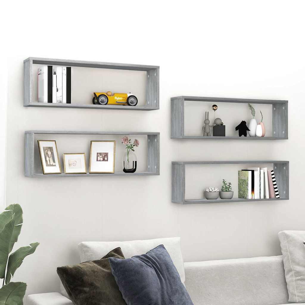 Seina kuubikriiulid 4 tk, hall Sonoma, 80x15x26,5 cm, tehispuit
