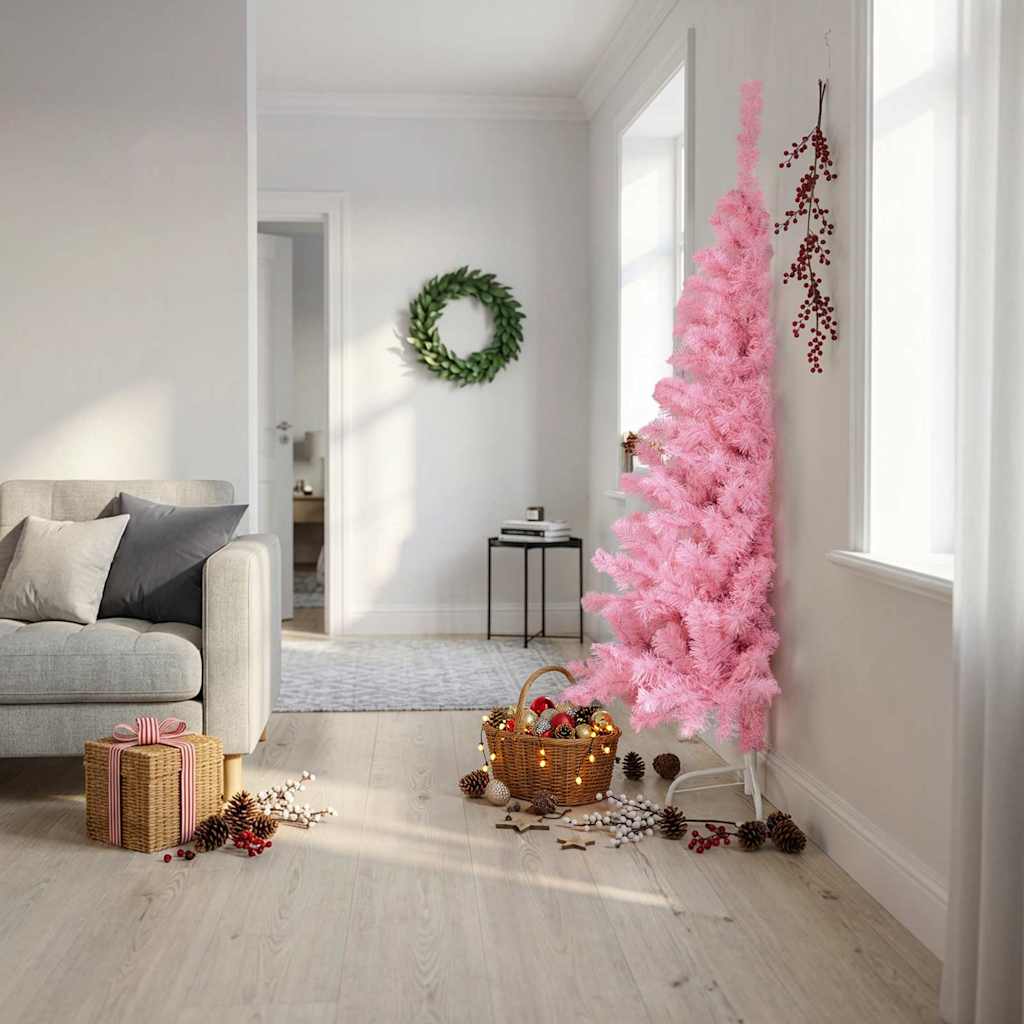 Poolik kunstkuusk alusega, roosa, 180 cm, PVC