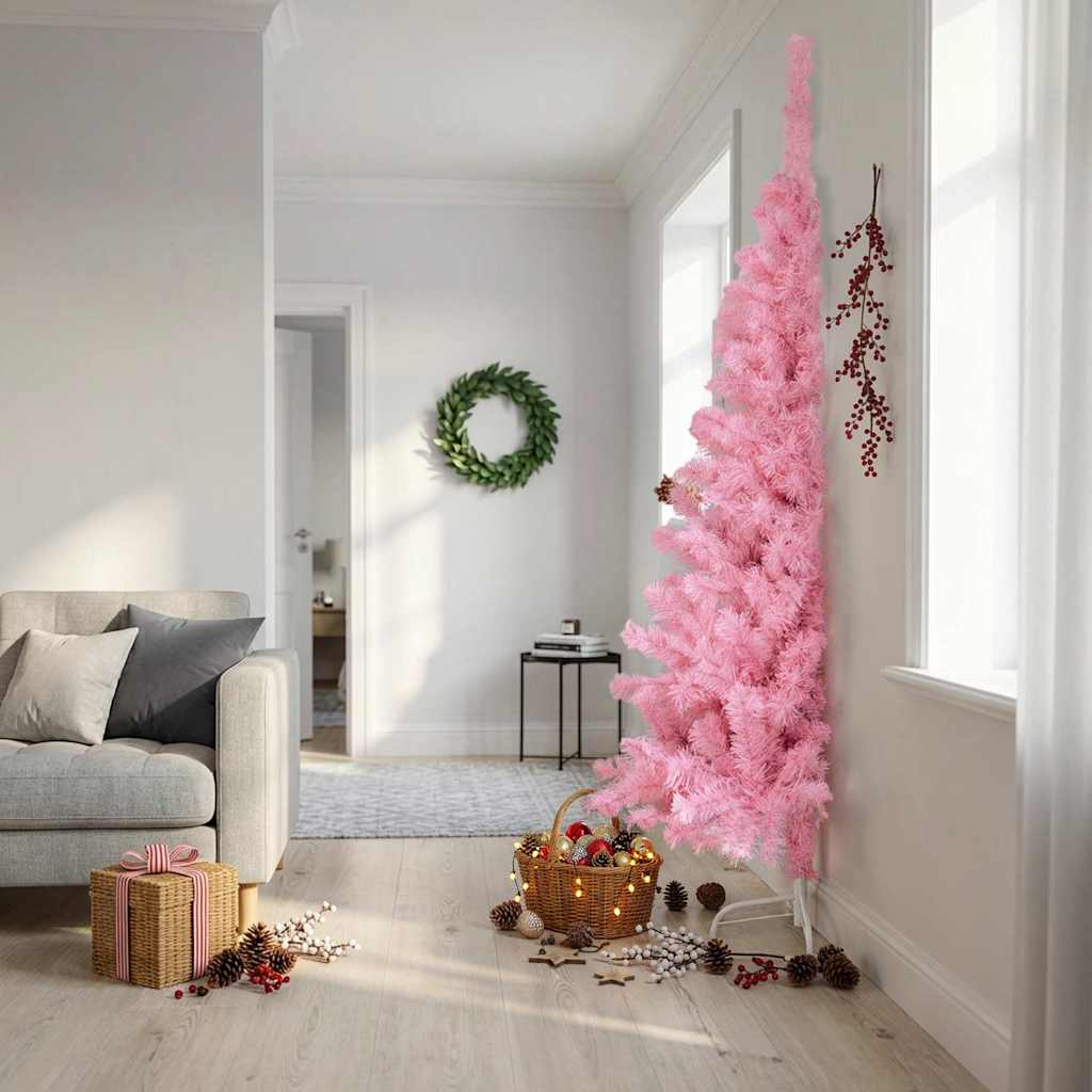 Poolik kunstkuusk alusega, roosa, 240 cm, PVC