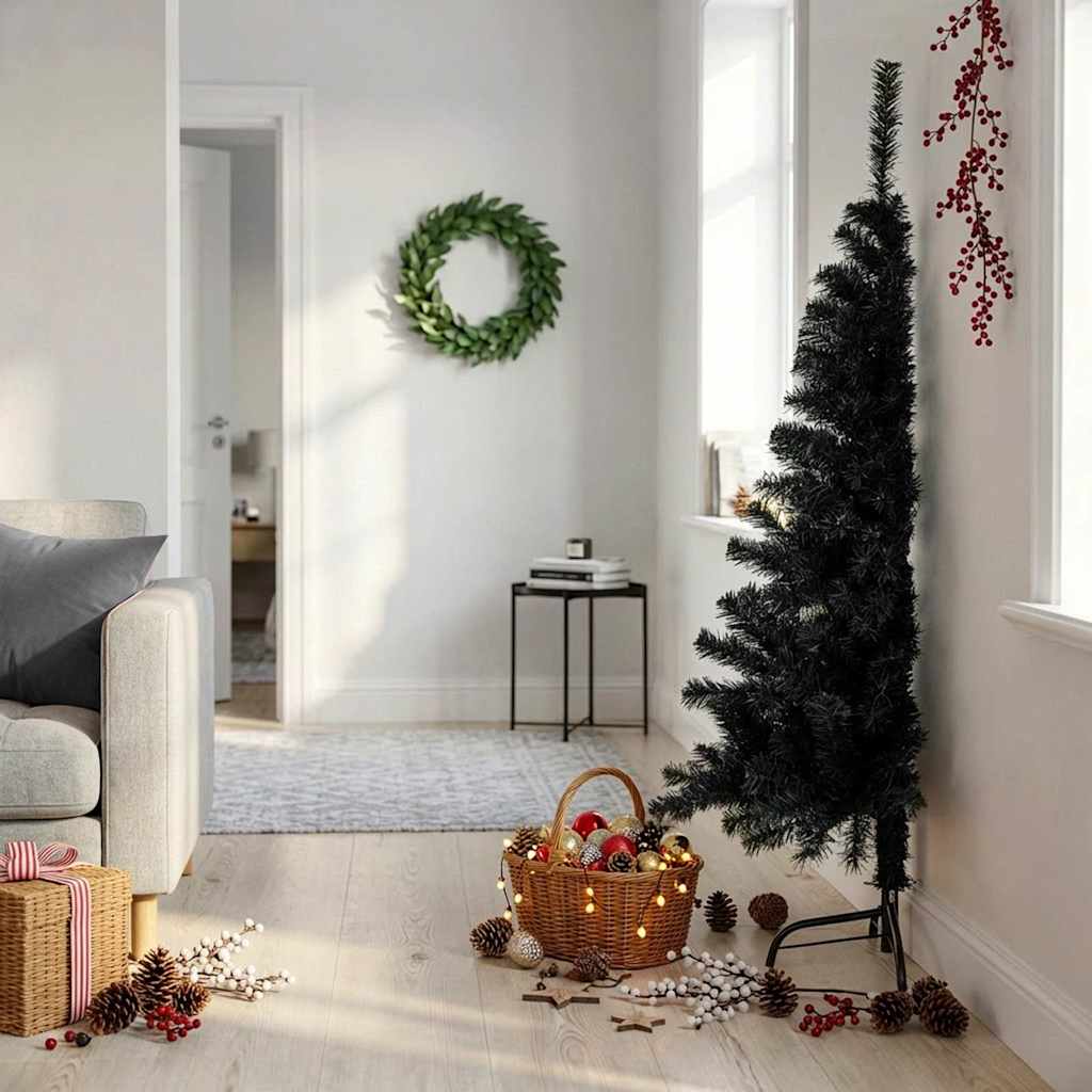 Poolik kunstkuusk alusega, must, 150 cm, PVC