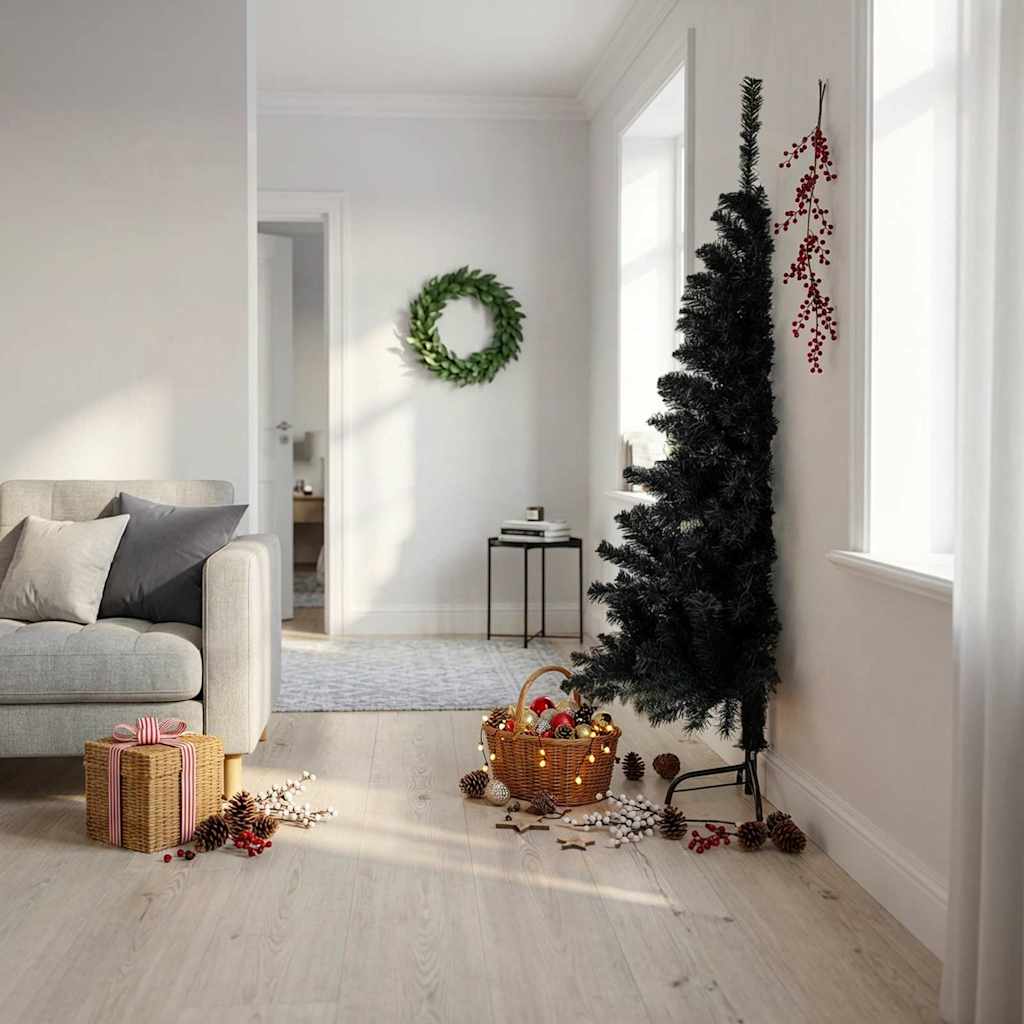 Poolik kunstkuusk alusega, must, 180 cm, PVC