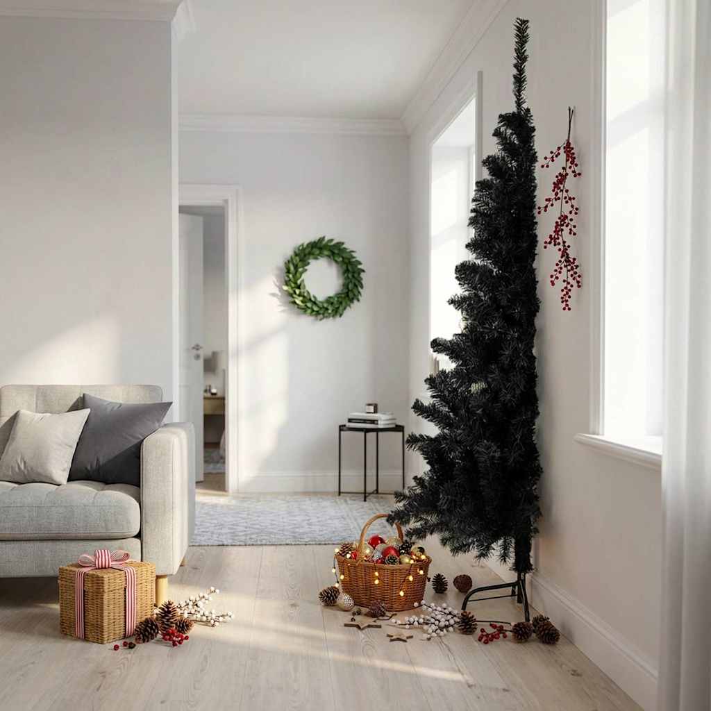 Poolik kunstkuusk alusega, roheline, 210 cm, PVC