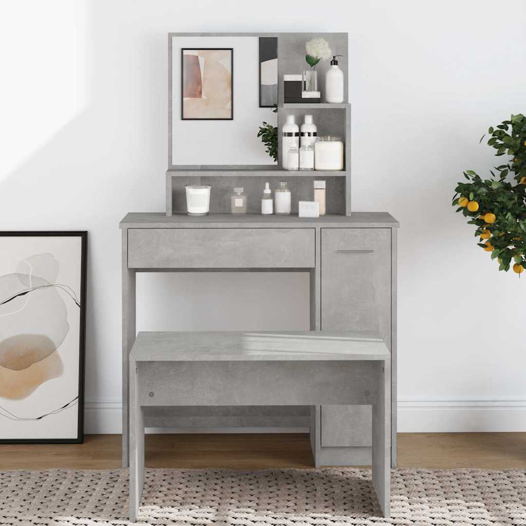 Peegliga tualettlaud, betoonhall, 86,5 x 35 x 136 cm