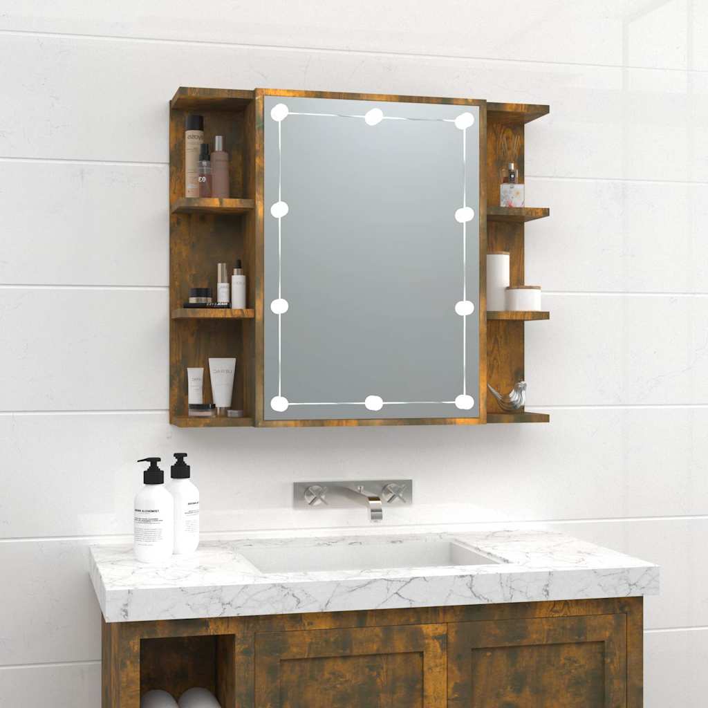 Peegelkapp LEDiga, suitsutatud tamm, 70 x 16,5 x 60 cm