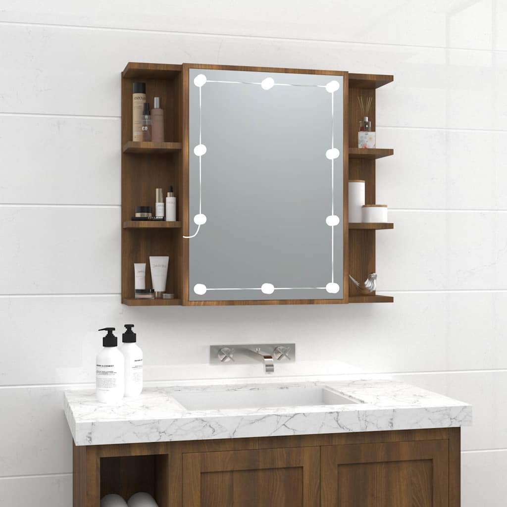 Peegelkapp LEDiga, pruun tamm, 70 x 16,5 x 60 cm