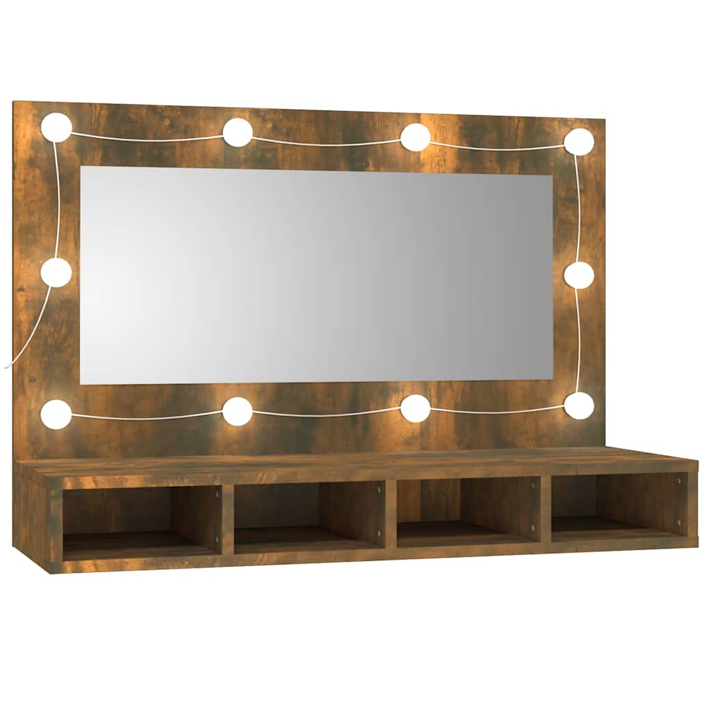 Peegelkapp suitsutatud tamm LEDiga 90x31,5x62 cm