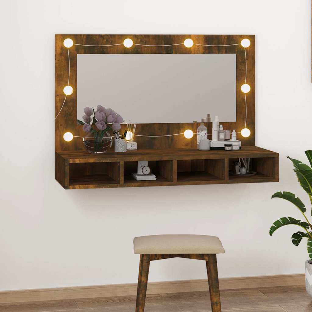 Peegelkapp suitsutatud tamm LEDiga 90x31,5x62 cm