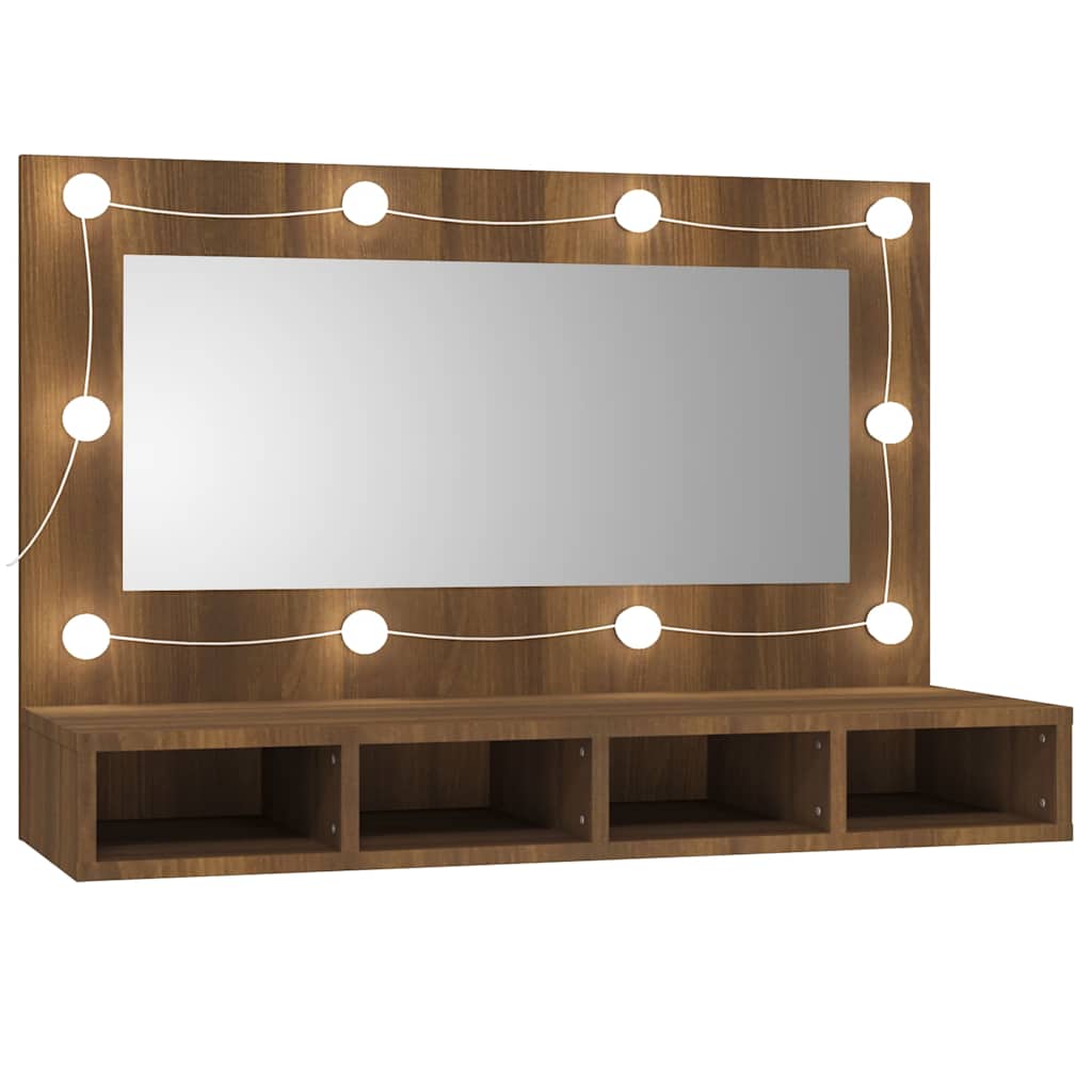 Peegelkapp pruun tamm LEDiga 90x31,5x62 cm