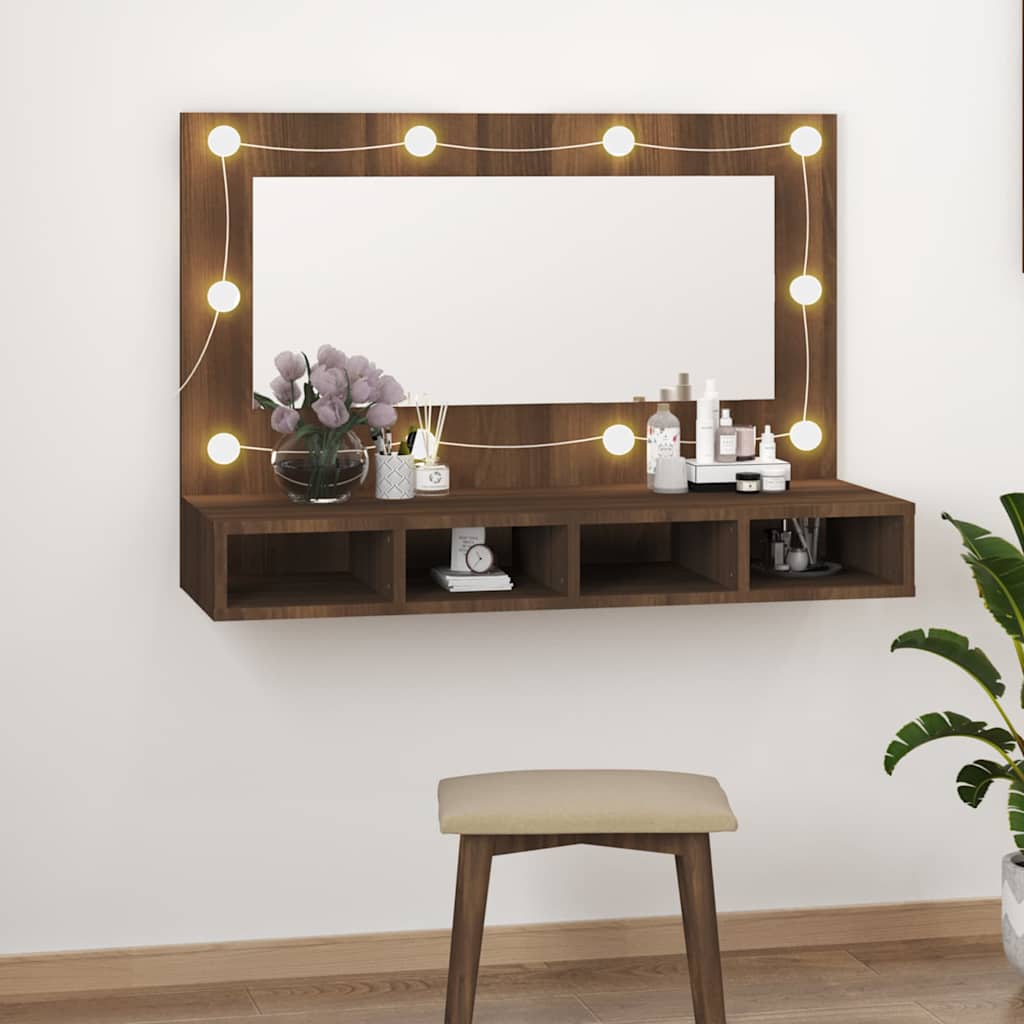 Peegelkapp pruun tamm LEDiga 90x31,5x62 cm