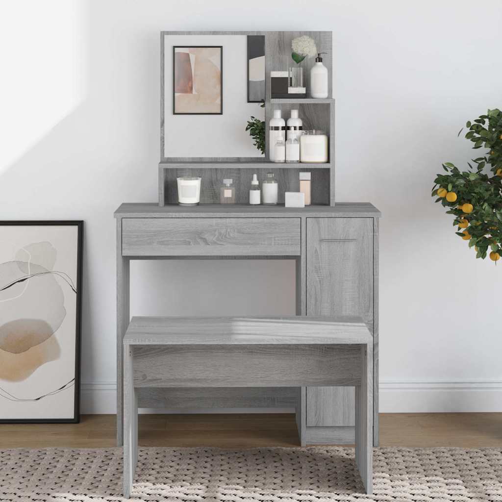 Peegliga tualettlaud, hall Sonoma tamm, 86,5 x 35 x 136 cm