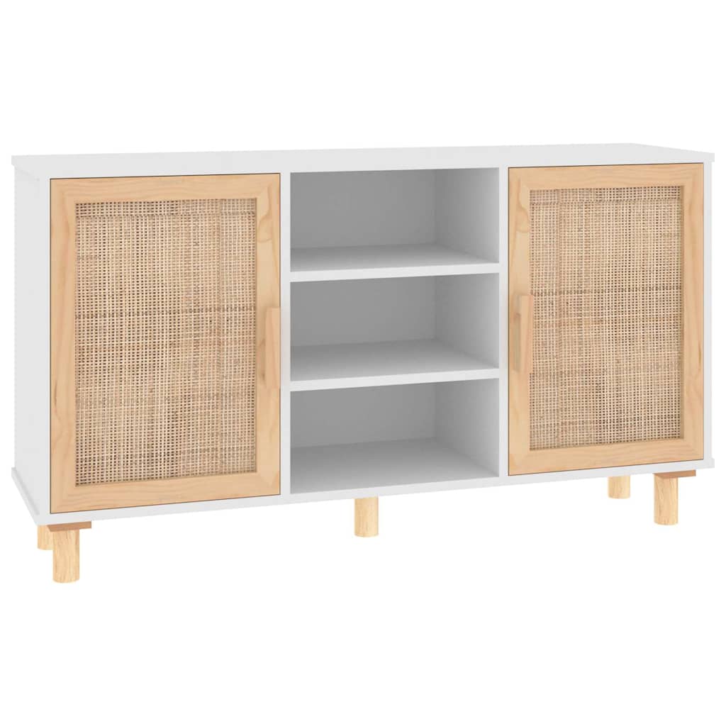 Puhvetkapp, valge, 105x30x60 cm, mänd ja naturaalne rotang