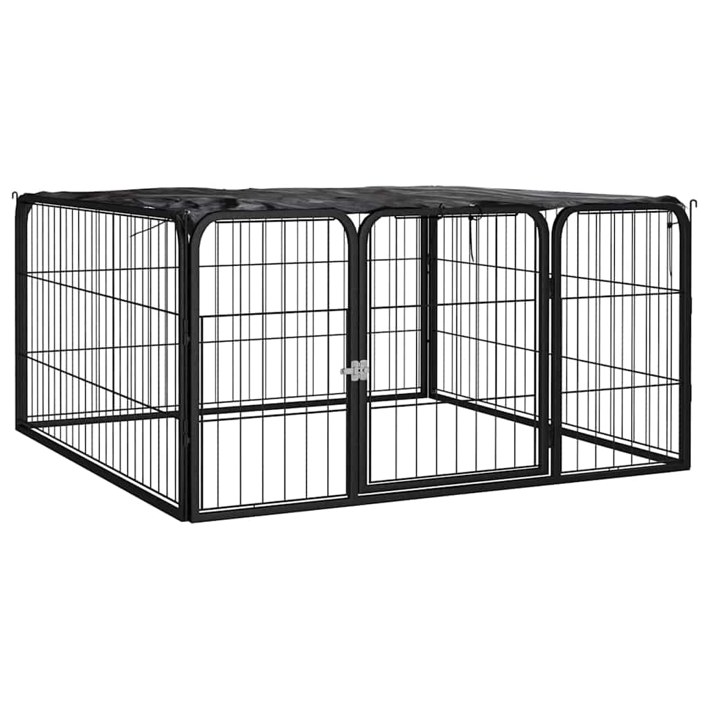 Koera mänguaedik 4 paneeli must 100x50 cm pulbervärvitud teras