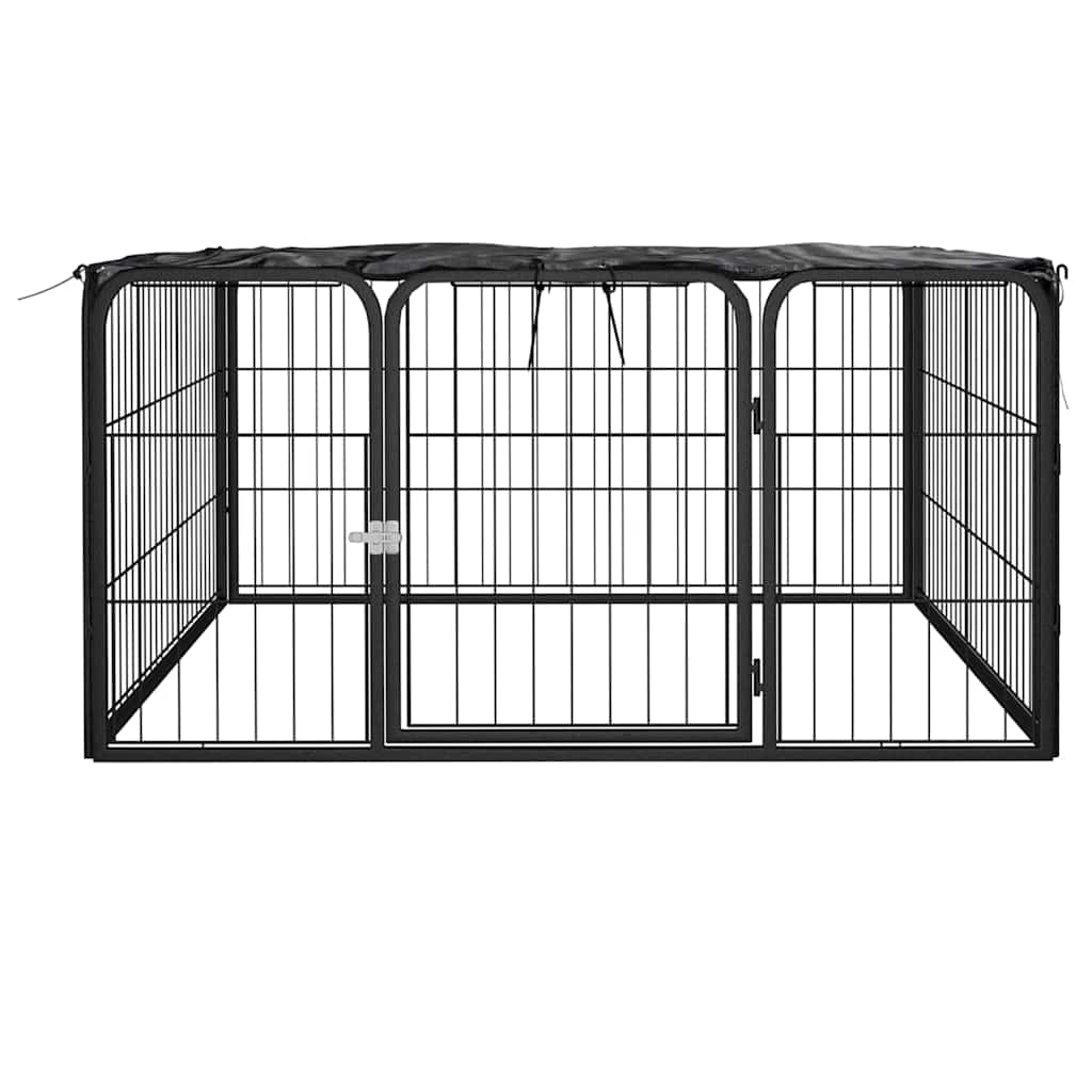 Koera mänguaedik 4 paneeli must 100x50 cm pulbervärvitud teras