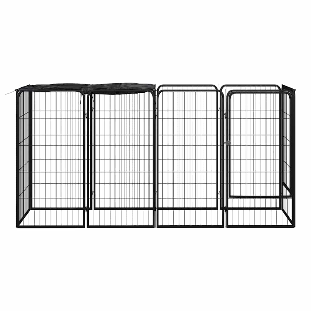 10 paneeliga koera mänguaed must 50x100 cm pulbervärvitud teras