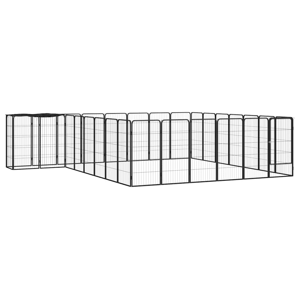 30 paneeliga koera mänguaed must 50x100 cm pulbervärvitud teras