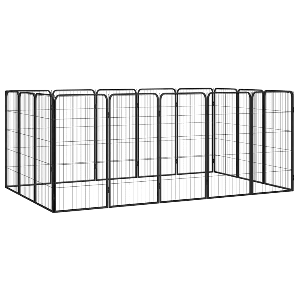 16 paneeliga koera mänguaed must 50x100 cm pulbervärvitud teras