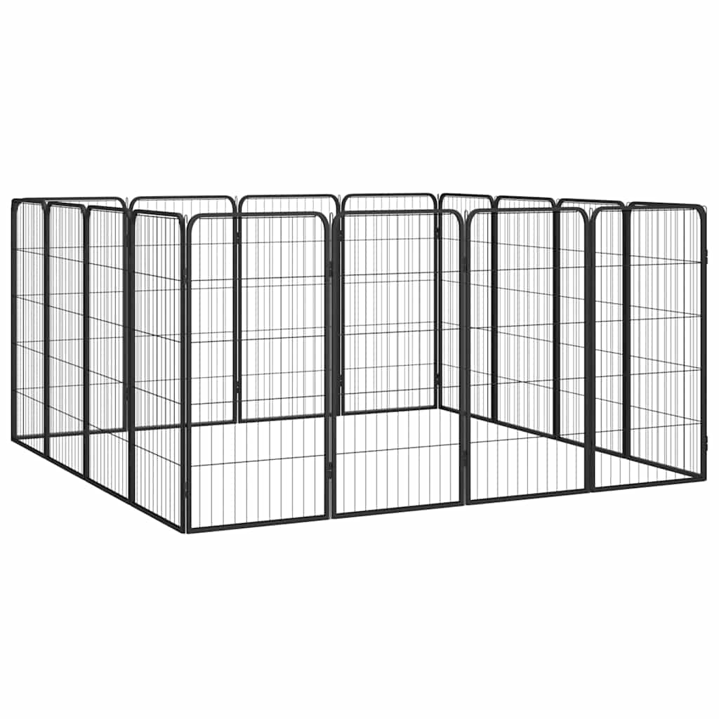 16 paneeliga koera mänguaed must 50x100 cm pulbervärvitud teras