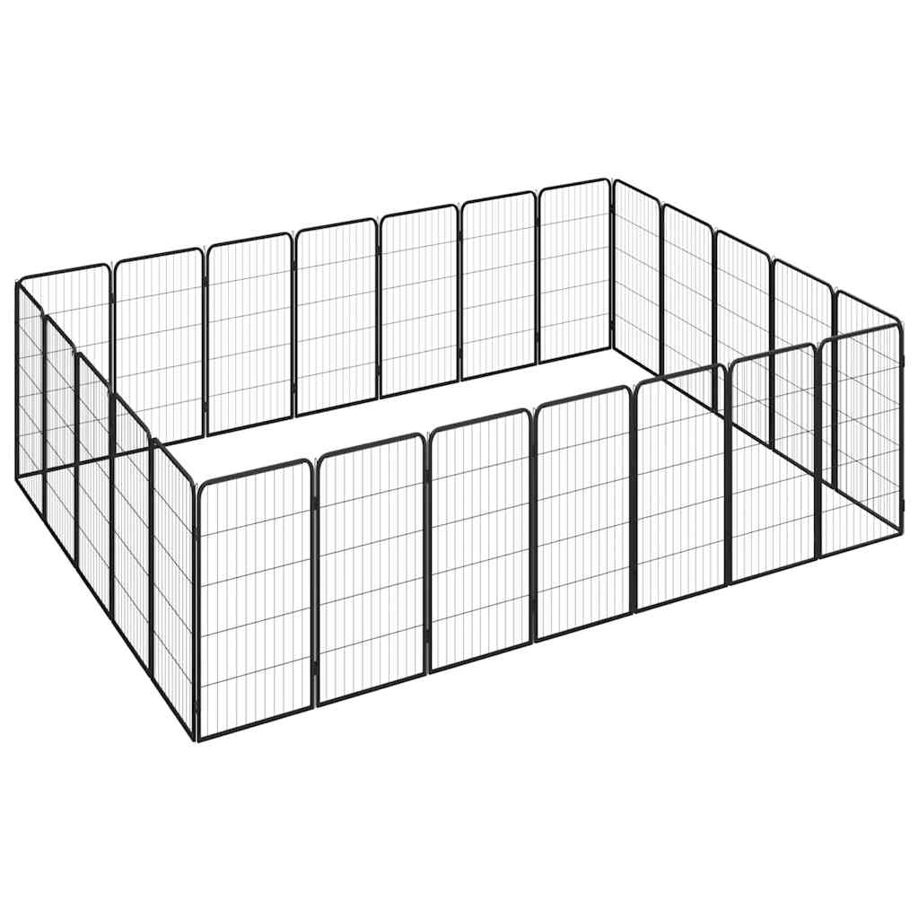 24 paneeliga koera mänguaed must 50x100 cm pulbervärvitud teras