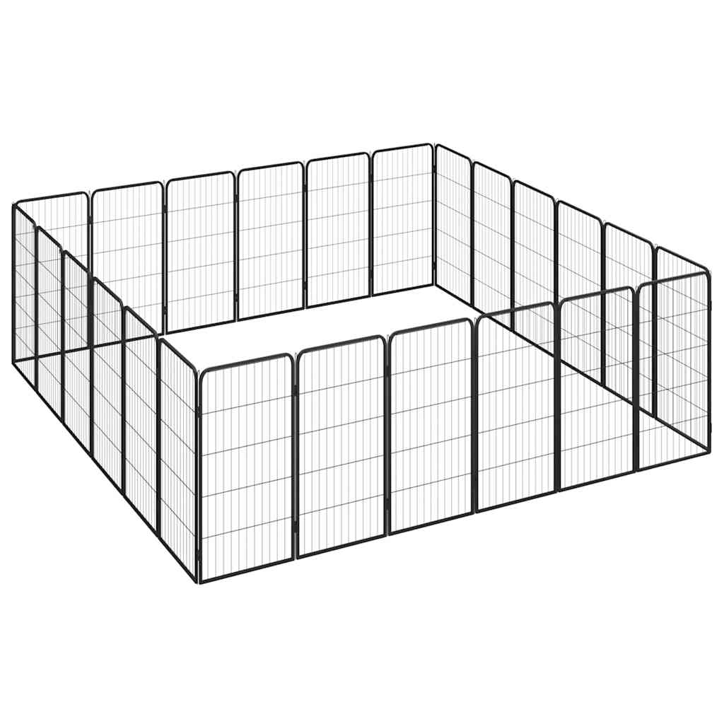 24 paneeliga koera mänguaed must 50x100 cm pulbervärvitud teras
