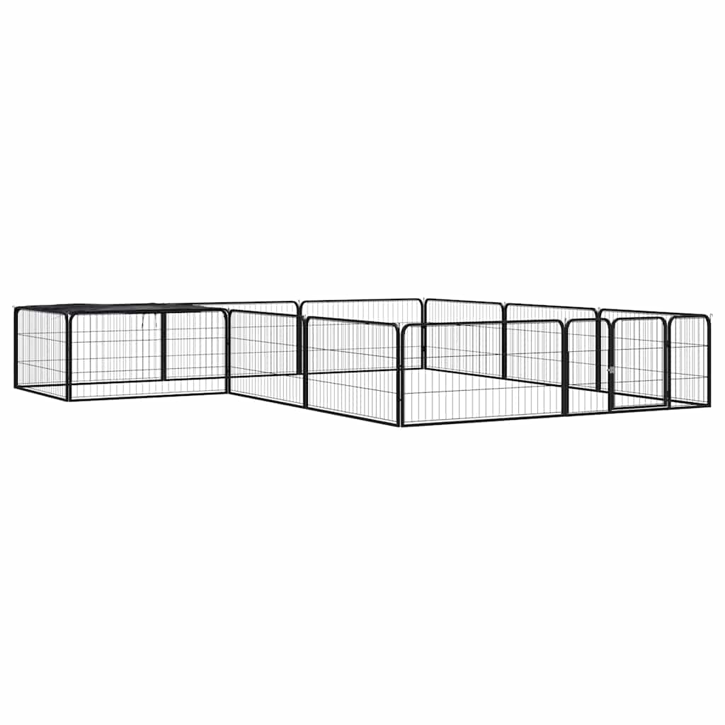 12 paneeliga koera mänguaed must 100x50 cm pulbervärvitud teras