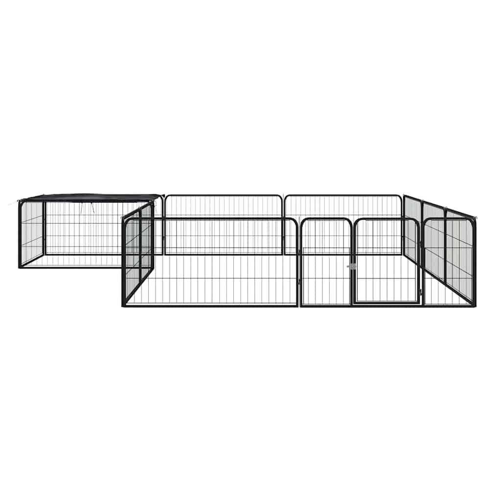 12 paneeliga koera mänguaed must 100x50 cm pulbervärvitud teras