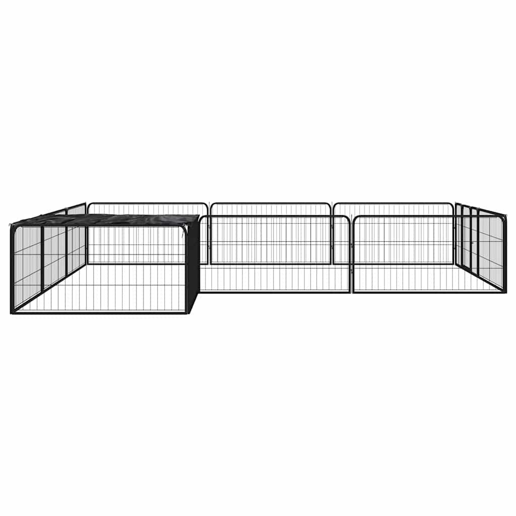 12 paneeliga koera mänguaed must 100x50 cm pulbervärvitud teras
