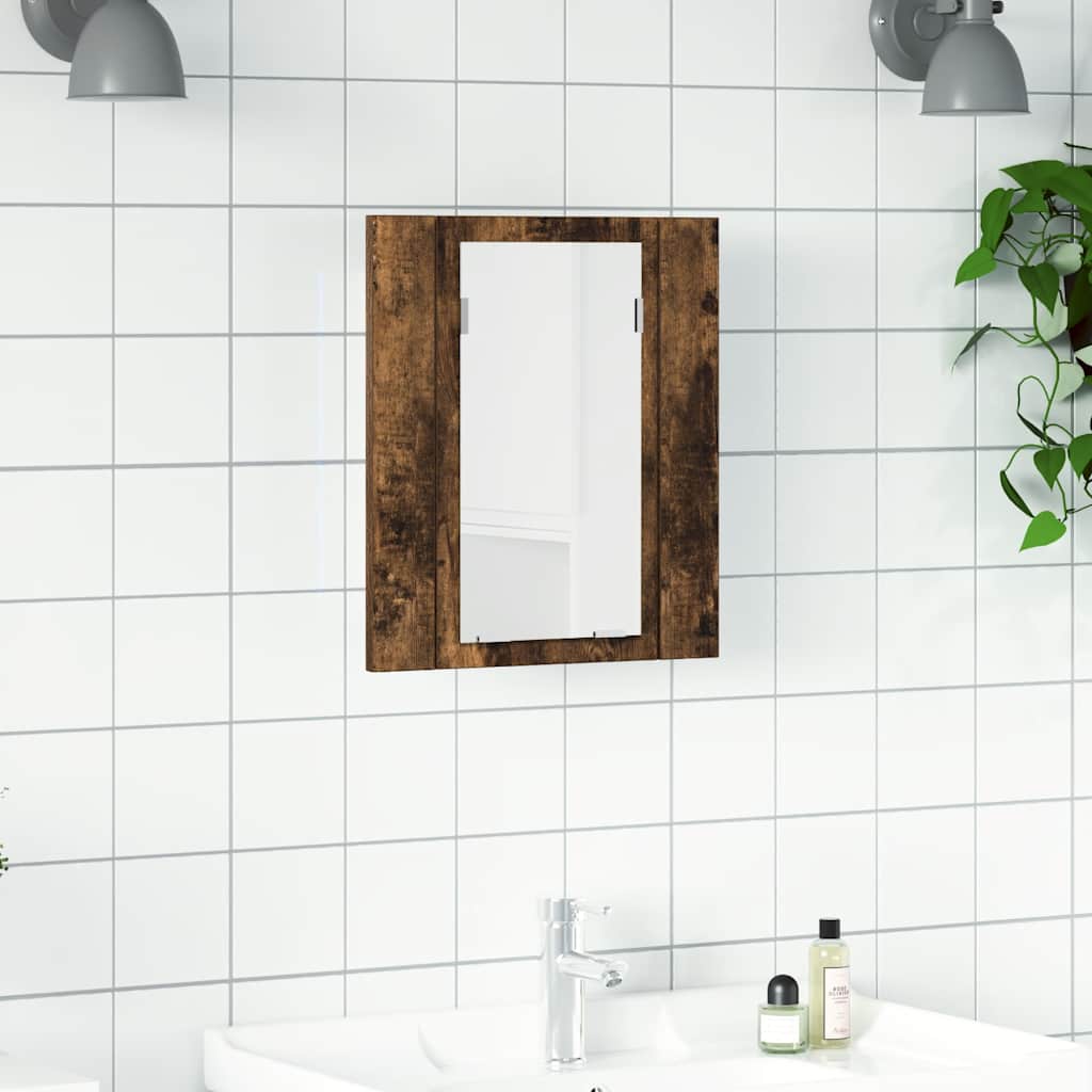 LED-peegelkapp, suitsutatud tamm, 40x12x45 cm, tehispuit