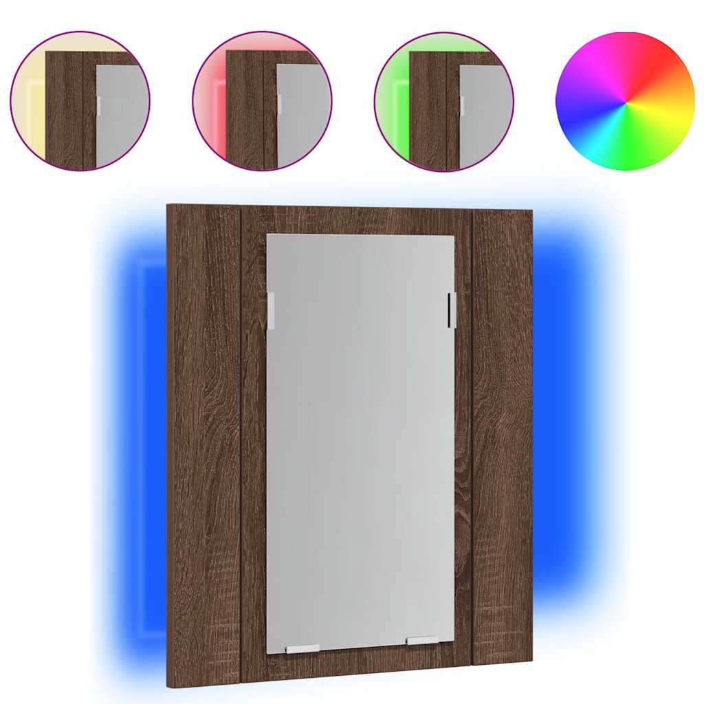 LED-peegelkapp, pruun tamm, 40x12x45 cm, tehispuit